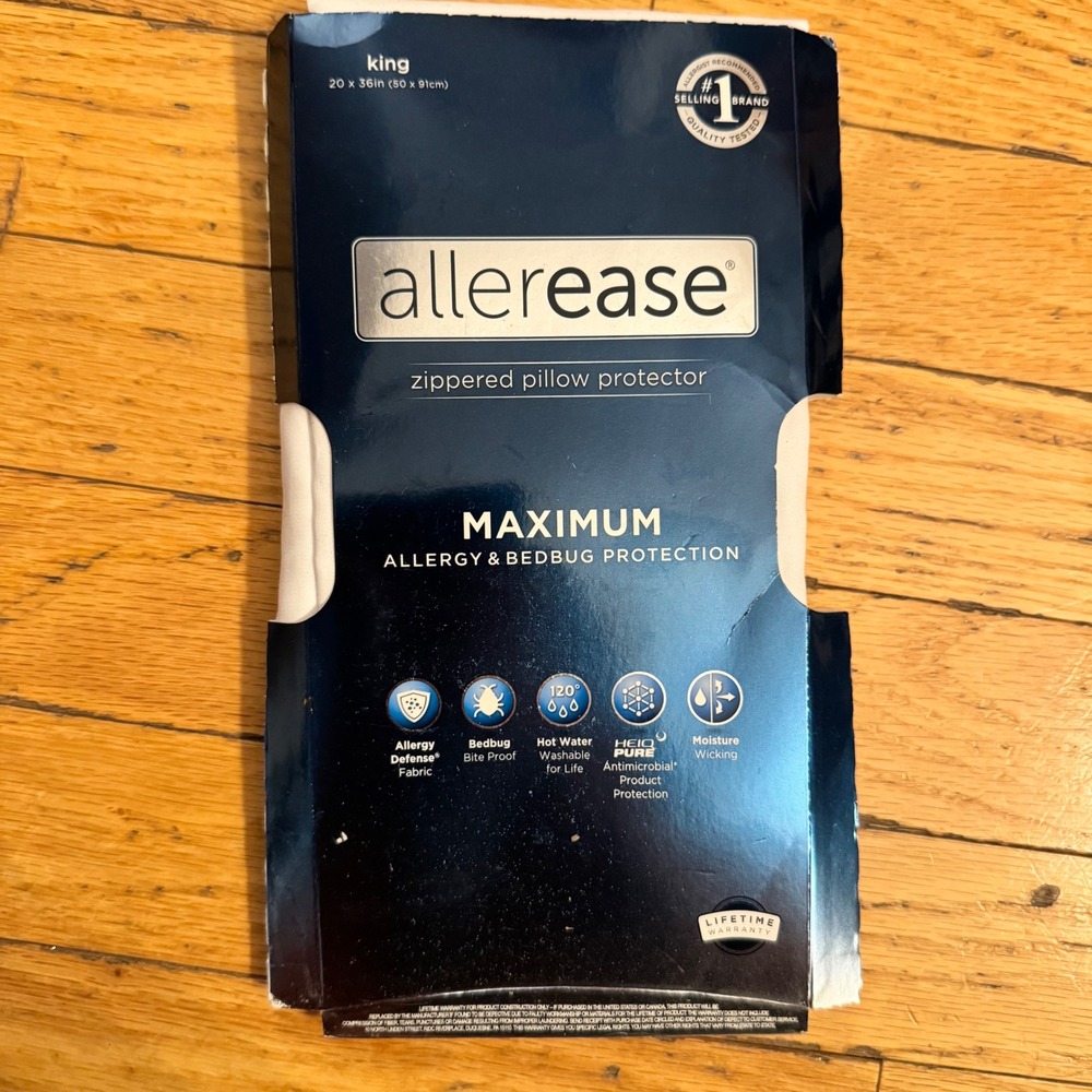 Allerease Maximum King Zippered Pillow Protector Allergy Bedbug Protection White